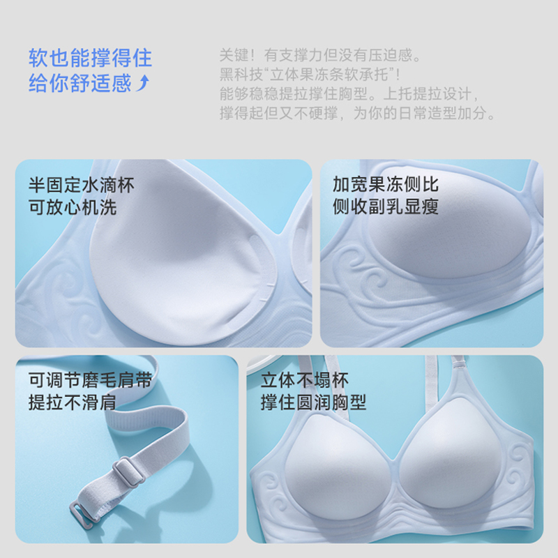 夏季超薄内衣女半固定杯果冻胶提拉上托无痕舒适聚拢防下垂文胸罩