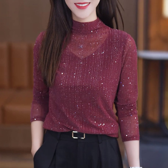 秋季新款半高领网纱打底衫女内搭时尚百搭小衫设计感显瘦洋气上衣