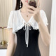 ເສື້ອຍືດສັ້ນຂອງແມ່ຍິງ Chiffon waistcoat ມີ lace-up shawl summer ເປືອກຫຸ້ມນອກຂະຫນາດນ້ອຍທີ່ມີ suspender skirt blouse ແຂນສັ້ນ