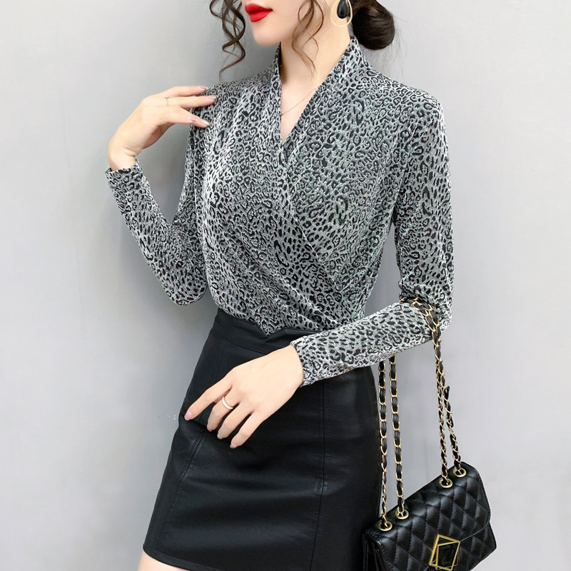 遮肚洋气小衫韩版修身网纱秋冬t恤 缇诗田蕾丝衫/雪纺衫