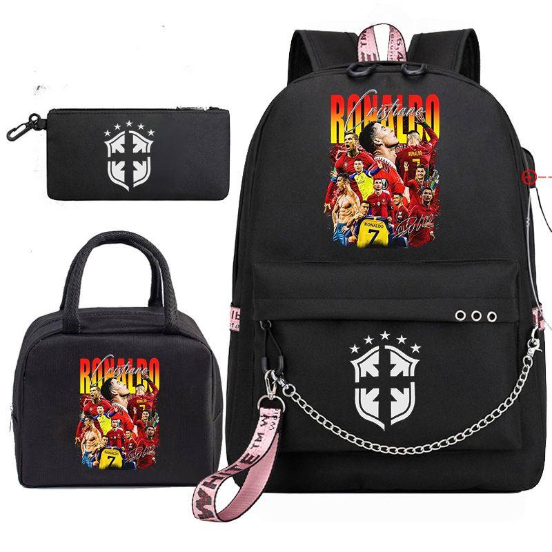 2026新款热销C罗Ronaldo中学生校园书包背包笔袋午餐包三件套,淘宝优惠券,粉丝福利购,淘宝优惠卷