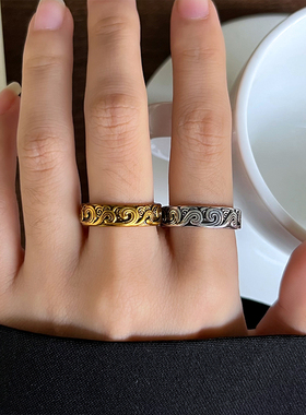 复古祥云925银开口不掉色戒指