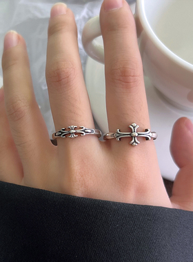 暗黑复古做旧个性十字架戒指