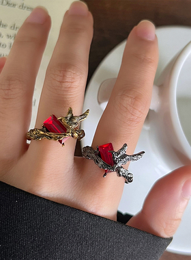 暗黑甜酷乌鸦开口戒指