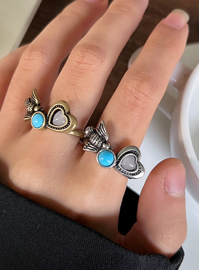 小众设计感古青铜925银开口戒