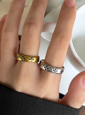 嘻哈复古925银十字架食指戒指