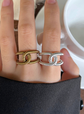 复古麻花交叉925纯银开口戒指