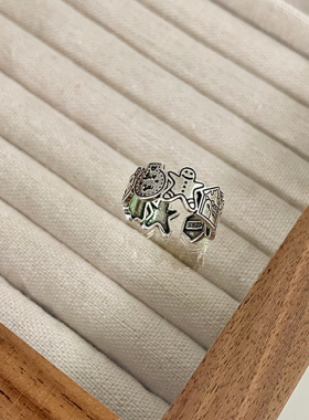 卡通姜饼人925银戒指小众猫狗