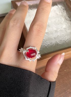 合金荆棘红宝石小众设计饰品现货