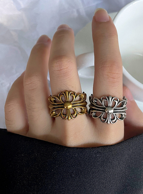 不掉色古金戒指男嘻哈夸张镂空