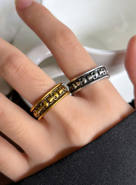 骷髅头小鬼925银开口男戒不掉色