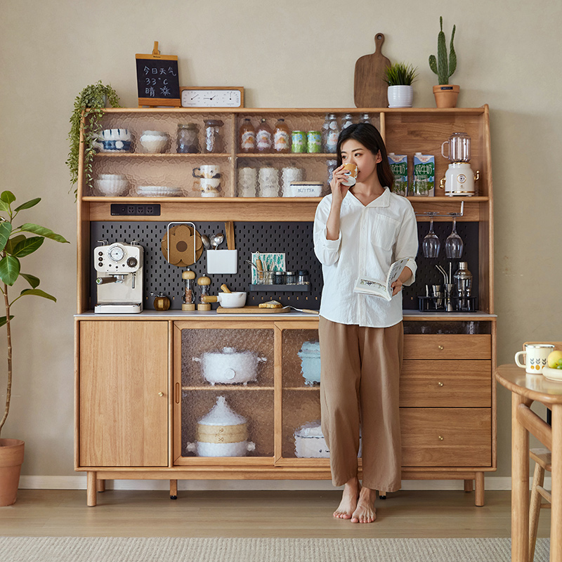 林氏家居原木风实木餐边柜储物柜立柜厨房橱柜一体置物柜子PK1T