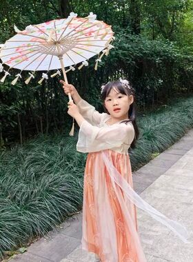 小号花瓣流苏儿童伞汉服舞蹈演出道具装饰摄影伞旗袍走秀油纸伞