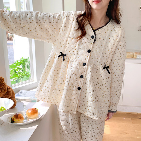 Pure cotton air cotton confinement clothes spring and autumn postpartum autumn and winter style thickened pregnant women pajamas breastfeeding clothes during pregnancy