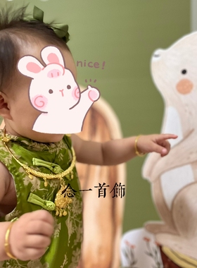 铜镀金保色如意锁宝宝项圈宝宝周岁百天长命锁仿金项圈锦鲤金锁