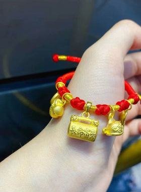 铜镀金宝宝满月黄金色长命锁手链手镯婴儿童百日周岁小孩生日礼物