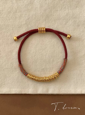 镀真金强保色古法沙金小胖福盘缠手链手工编织高级感轻奢