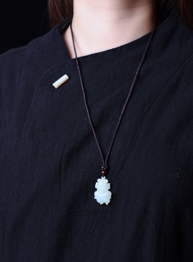 天然和田玉金玉满堂金吊坠男女款玉佩玉石项链百搭衬衫链