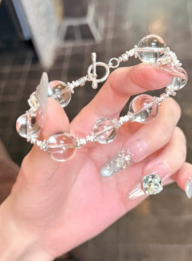 天然白水晶圆珠单圈手串12-14mm男女款手链轻奢小众精致女生款