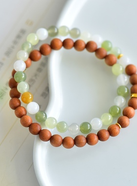 天然和田玉6mm老山檀木沉香晴水多宝双圈手串渐变手链女款玉石