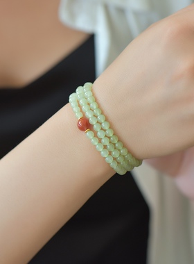 天然和田玉5mm晴水圆珠财源滚滚手链女款玉石手串手饰玉坠挂件