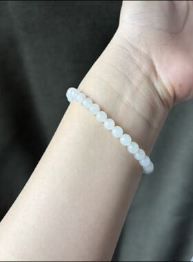 和田玉白玉青海料冰底素圈卡6mm显白百搭玉石手串圆形手链简约