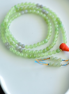 天然和田玉6mm圆珠多圈南红三通手链女款玉石手串手饰玉坠挂件