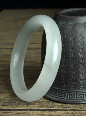 水墨丹青手镯天然山水意境玉镯冰透烟灰色玉石冰翠白月光手镯