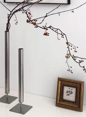 侘寂风中古细长插花器摆件样板间书房餐厅桌面感艺术装饰花瓶