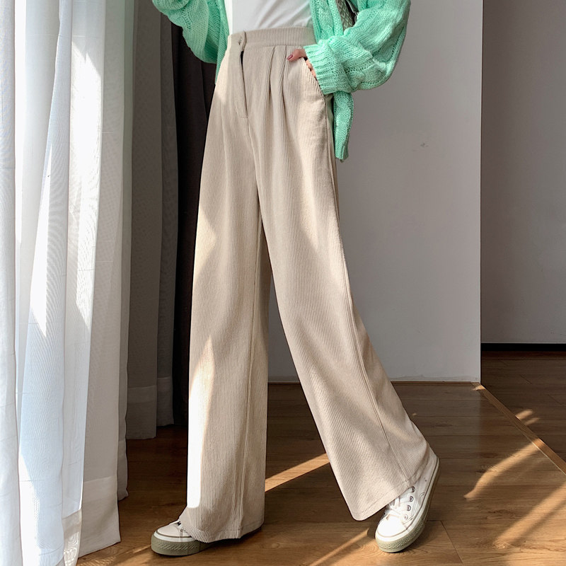 灯芯绒女秋冬2021新款高腰阔腿裤 述颜休闲裤