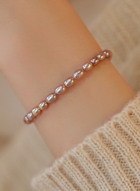 温柔紫强光淡水珍珠14K包金手链小众设计2023年新款轻奢奢华