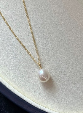 天然淡水珍珠吊坠s925银镀18k金项链无核亮光水滴锁骨链粉紫白光