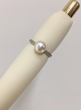 诸暨天然淡水珍珠戒指18K真金电镀时尚简约锆石单珠戒指直播