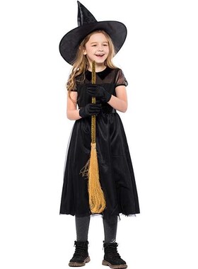 children Halloween witch costume black little cosplay dress