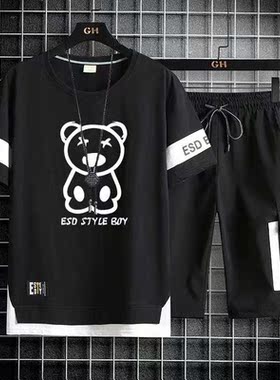 Korean Fashion Men	s Sets Summer Tracksuit Men Print