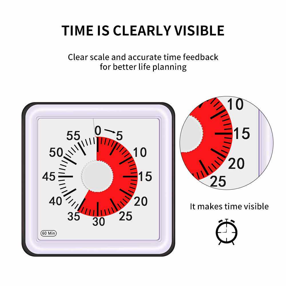 1 Pc 60 Minutes Visual Analog Timer Silent Countdown Clock T_虎窝淘