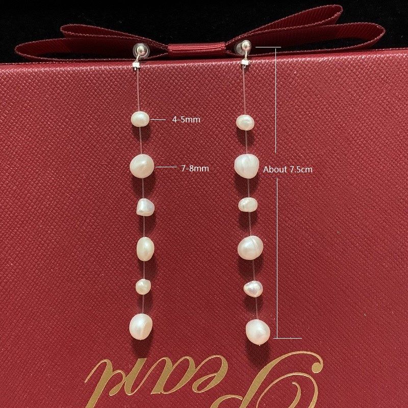 Long Baroque Pearl Earrings Real 925 Sterling Silver Tassel - 图2