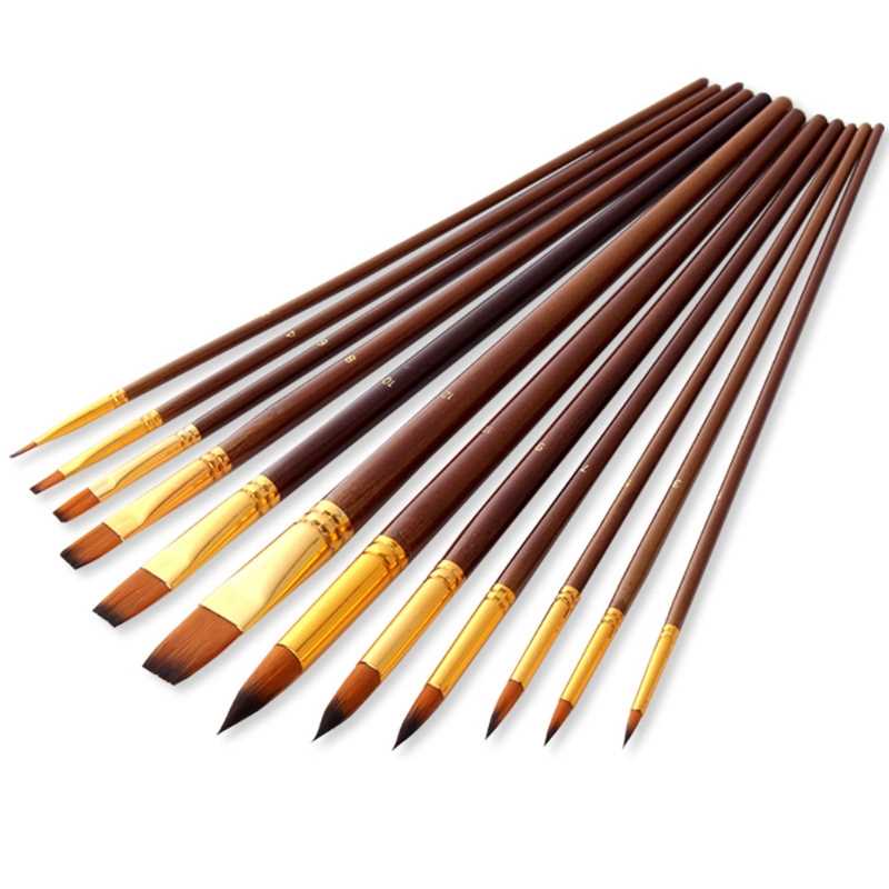 12 Pcs/Set Watercolor Oil Acrylic Artist Paint Brushes Long - 图3