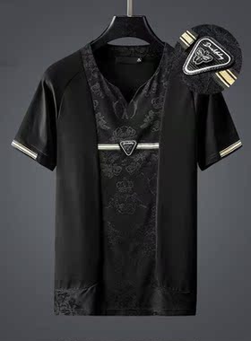 High end luxury mercerized cotton V-neck t-shirt men	s Ko