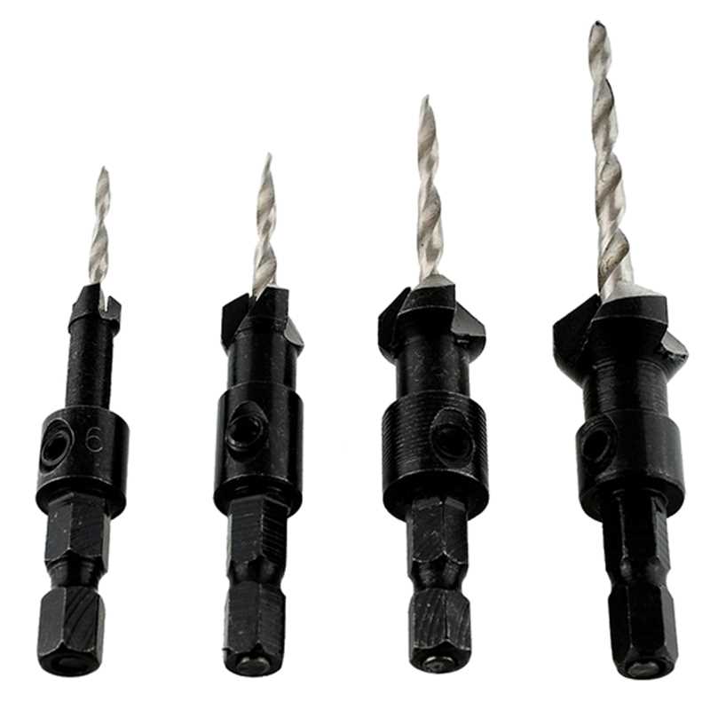 4 pcs HSS Power Groove Countersink Hex Shank Tapered Drill B-图0