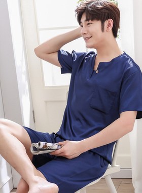 Thoshine Brand Spring Summer Autumn Men Satin Silk Pajamas S