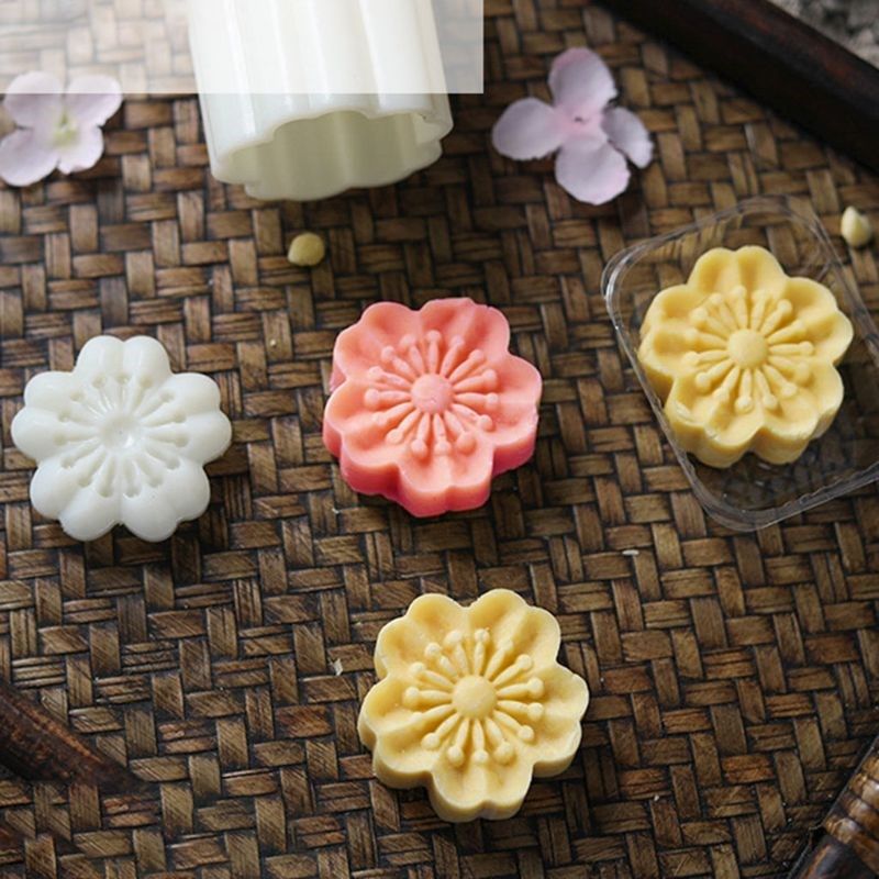 50g Mooncake Mold 4pcs Hibiscus Cherry Stamps Hand Press Moo - 图3