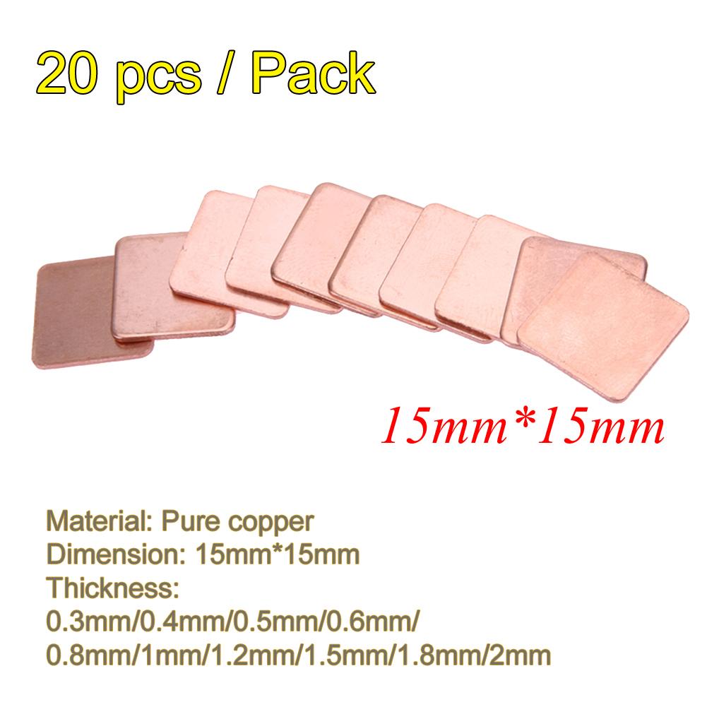 20pcs Thermal Conductive Copper Shims Pad 15mmx15mm 0.mm to - 图1