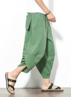 Men's Joggers Pants Men Elastic Cropped Cotton Trousers Mens