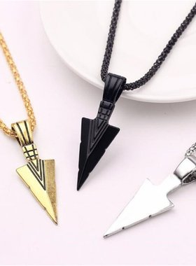 Men's Design Matte Black Long Necklace with Arrow Pendan