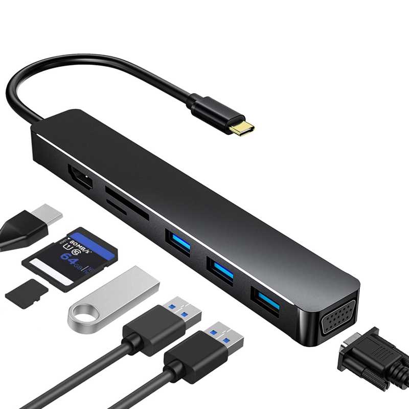 7 in 1 Expansion Dock Type-C to VGA Hdmi USB3.0x3 Card Reade - 图1