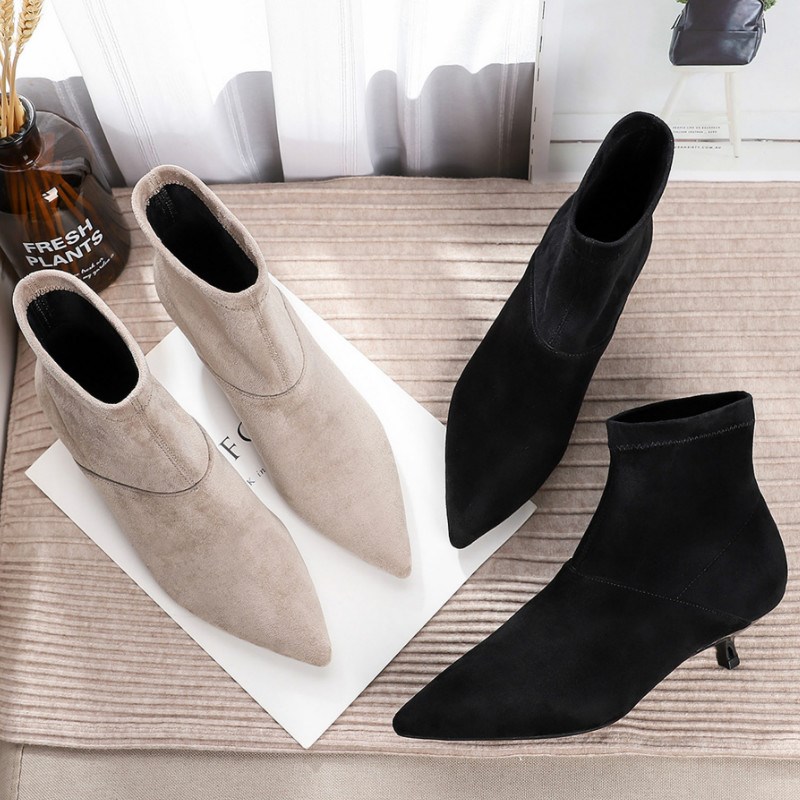 2021 Autumn Winter Women Ankle Boots Shoes Solid Black Beige - 图0