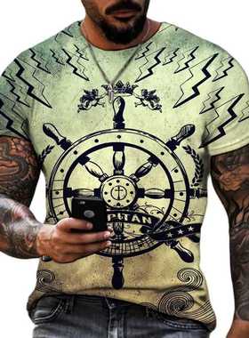 Summer Compass 3D Printed Men's T-shirts Hip-Hop Style L