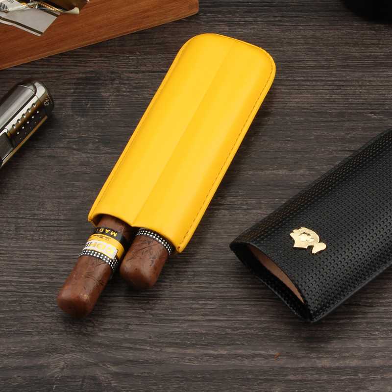 COHIBA Leather Cigar Case Humidor Portable Pocket 2 Tube Hol - 图1