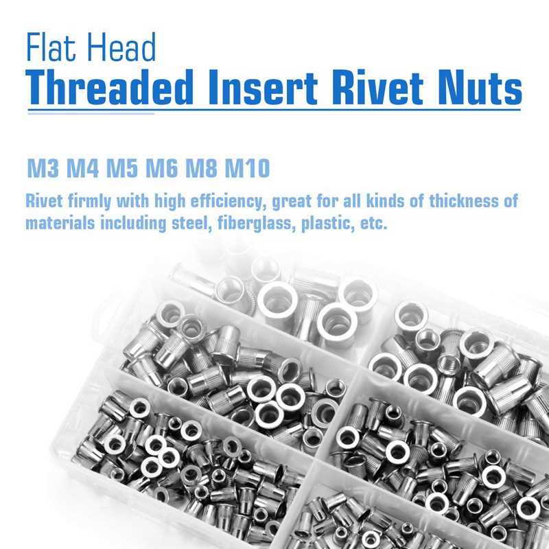 200Pcs Stainless Steel Rivet Nuts Flat Head Threaded Insert - 图1